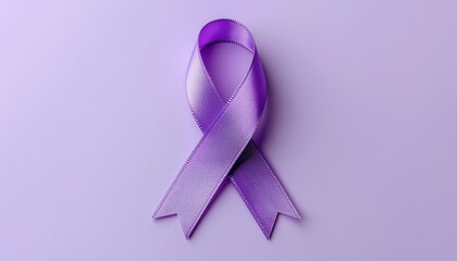 International Epilepsy Day. Purple ribbon on purple background. Alzheimer's disease, Pancreatic cancer, Hodgkin's Lymphoma awareness. World Lupus Day and world cancer. Banner. copyspace