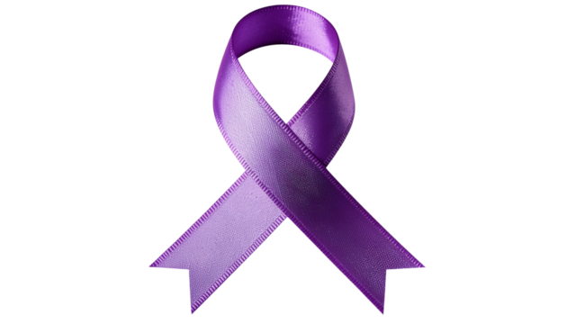 Purple ribbon symbolizing support for many causes on transparent background 
