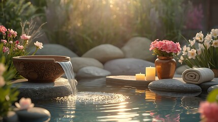 spa still life with candles and flowers