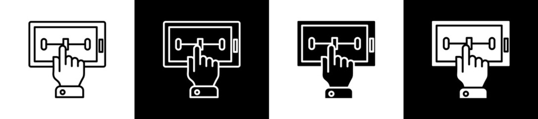 Workflow icon set in line and glyph style on black and white background