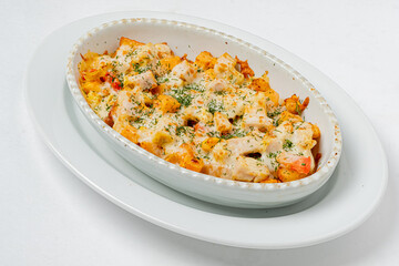 A tasty casserole with chicken, veggies, and melted cheese, perfect for sharing!