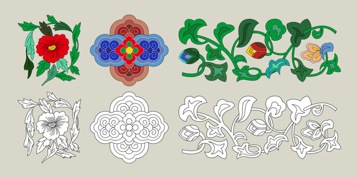 Korean Traditional Dancheong Floral Pattern