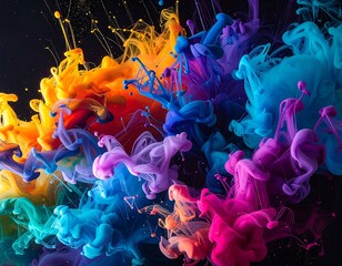Colorful vibrant ink explosions creating abstract swirling designs