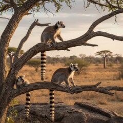 Fototapeta premium Feature ring tailed cats or ring tailed lemurs if your region in