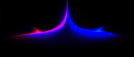 Striking abstract light forms symmetrical spikes of neon pink and electric blue, rising from a deep, dark, textured foreground.