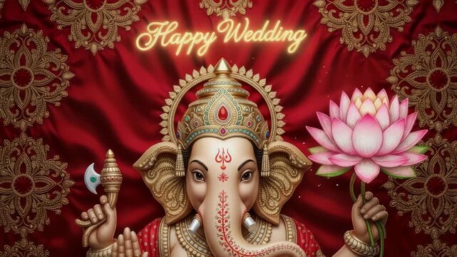 Elegant Hindu Wedding Invitation Backdrop Featuring Lord Ganesha and Lotus Flowers