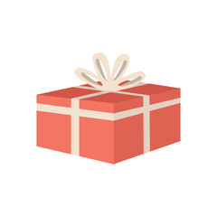 Red Gift Box with Ribbon and Bow. Surprise Box. Wrapped Present. Christmas gift box. Valentine present. Birthday gift box.