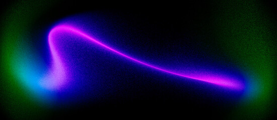 A flowing, luminous line of magenta and purple curves dynamically across a black field, framed by soft, glowing green borders.