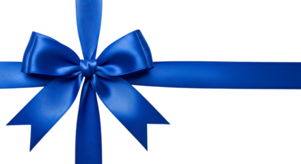 Bright blue satin ribbon tied in a bow isolated on transparent background