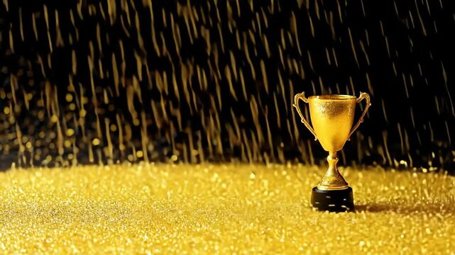 Shiny golden trophy on sparkling background for award recognition
