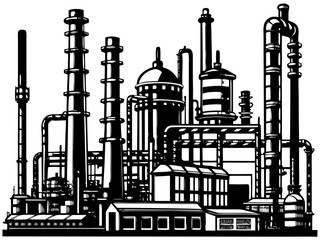 Obraz premium Petrochemical Refinery or Chemical Plant Tower and Chimney Industrial Vector
