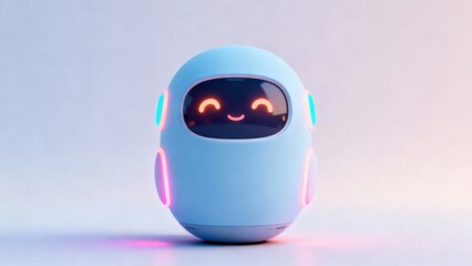 Ai mental health companion concept. Friendly, futuristic robot with a smiling face and colorful accents.