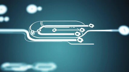 Futuristic circuitry design glows against a dark teal gradient background - Powered by Adobe