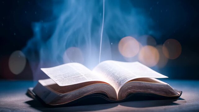 Open Book with Glowing Light on a Dark Background for Inspirational Themes