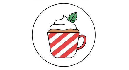 Festive holiday coffee cup with whipped cream and mint, vector art ideal for Christmas promotions and seasonal designs, evokes cozy warmth and cheer
