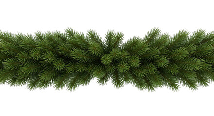 Green christmas tree garland border isolated on transparent background