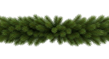 Green christmas tree garland border isolated on transparent background