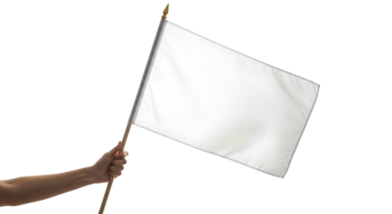 Hand holding a white flag of surrender isolated on transparent background