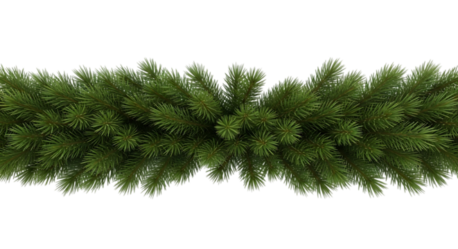 Green christmas tree garland border isolated on transparent background