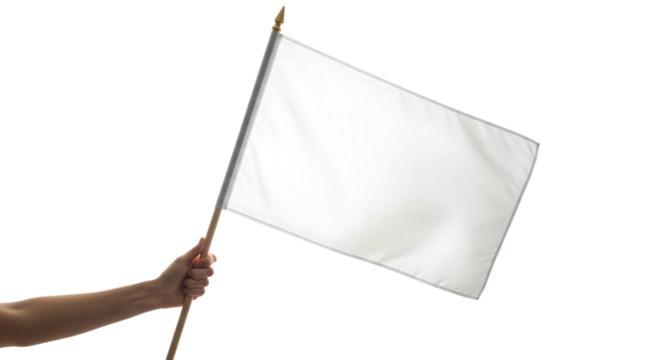 Hand holding a white flag of surrender isolated on transparent background