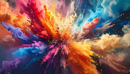 Naklejka premium Explosive, vibrant display of colored clouds emanating from center