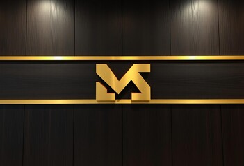 Yellow warning sign with a gold metal plate and an arrow indicating direction