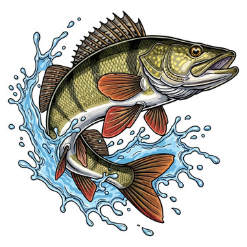 European perch fish fishing logo illustration vector image t shirt design