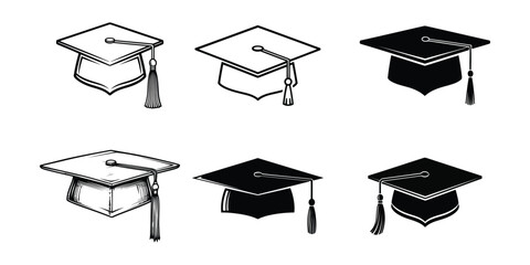 Collection of graduation caps, isolated on