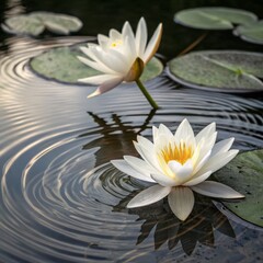 Two lilies floating above ripples that spell a secret phrase las
