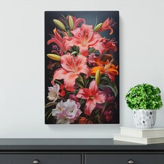 Two lilies printed in a limited artisan wallpaper panel block‑