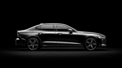 Naklejka premium chassis. A sleek modern automobile is showcased in profile on a black background. mobility guides, transit brochures, designed for mobility and urban transit guides, used by operations managers. 