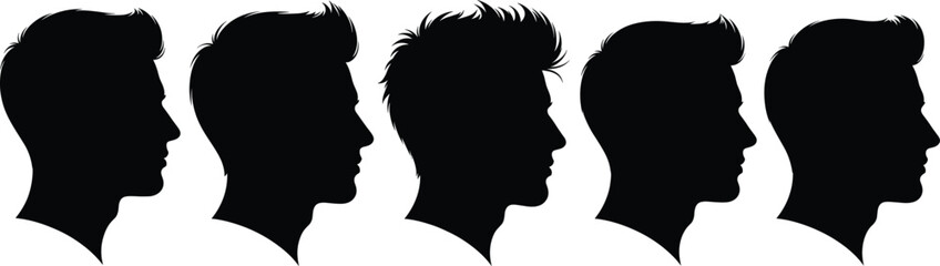 Silhouette, male, head, profile, hairstyle, haircut, grooming, fashion, style, black, white, abstract, minimal, modern, trendy, design, variation, identity, expression, concept