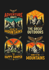 Vintage Outdoor Mountain Adventure Emblem Patch T-shirt Design Collection