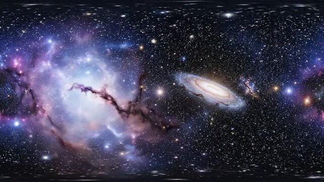 Cosmic panorama of galaxy and nebula.