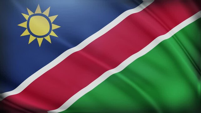 Waving flag of namibia symbolizes patriotism, government, and national pride. Suitable for travel blogs, social studies presentations, and cultural websites.