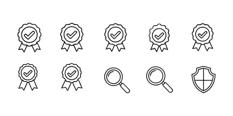 Collection of quality assurance icons isolated on