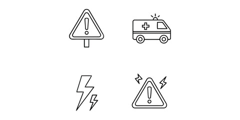 Emergency and warning icons isolated on