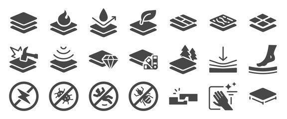 Obraz premium Floor icon set. It includes flooring, material, feature, wood,&nbsp;vinyl, and more icons. Solid style.