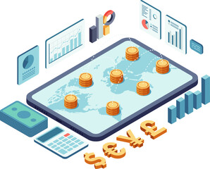 Isometric Global Currency Exchange and Financial Data Analysis