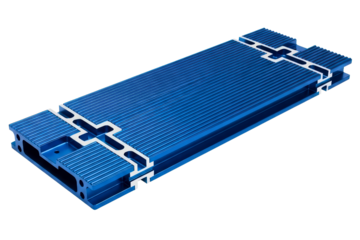 Blue anodized aluminum heatsink for electronic cooling isolated on transparent background