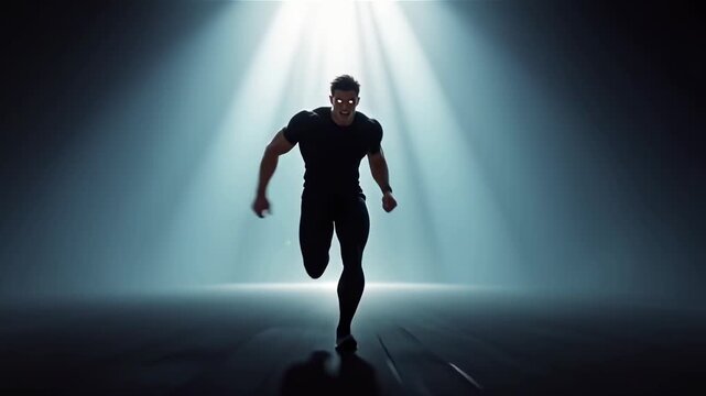 Superhuman Runner Charging Through Dramatic Light