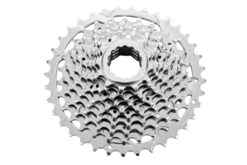 Silver metal mechanical gears and sprockets isolated on transparent background