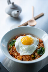 Delicious Kimchi Fried Rice Topped with a Perfectly Cooked Fried Egg
