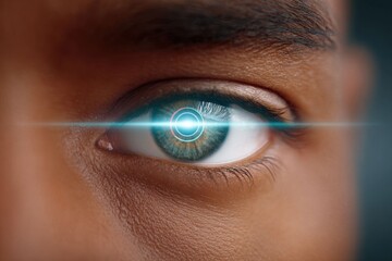 Close-Up of a Glowing Eye in a Biome Environment with Digital Effects and Detail