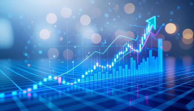 Digital finance chart showing growth and success in global stock market trend analysis