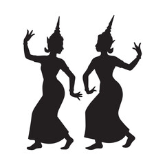 traditional thailand women dance silhouette vector