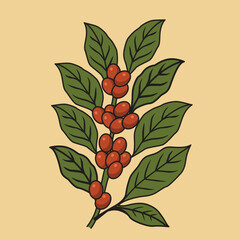 coffee bean branch leaves flat vector design