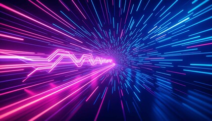 Blue and red light trails forming energetic futuristic patterns in darkness