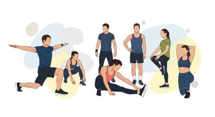 Group of Diverse People Doing Workout Exercises in Bright Studio