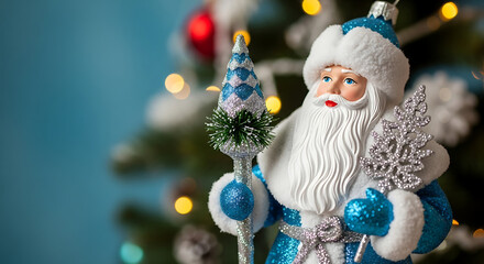 Close up of russian ded moroz figurine with decorated staff winter holiday ornament for festive dec 98974243 1